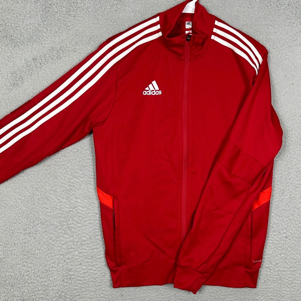 Adidas Track Jacket Men Small Climalite Red White 3-Stripe Full Zip Athletic EUC